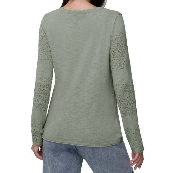 Frye Women's Green Pointelle Cardigan Sweater - Picture 4 of 8
